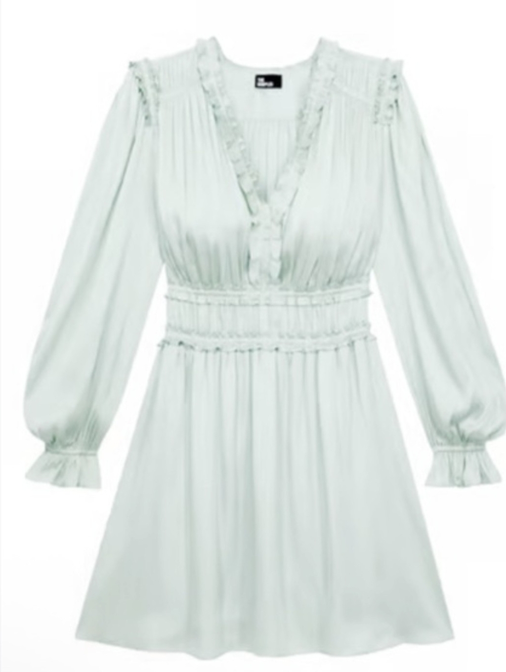 The Kooples Light Sage Pleated Long-Sleeve Ruffle Dress Romantic Date NWT size 4